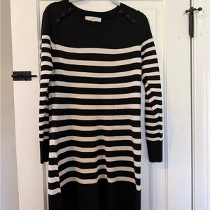 LOFT Black and White Striped Long Sleeve Dress